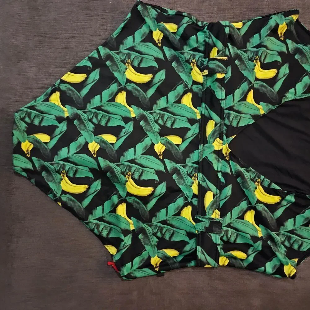 Ganni Women's Green Banana Tree-Print Recycled Belted One-Piece Swimsuit Size 52